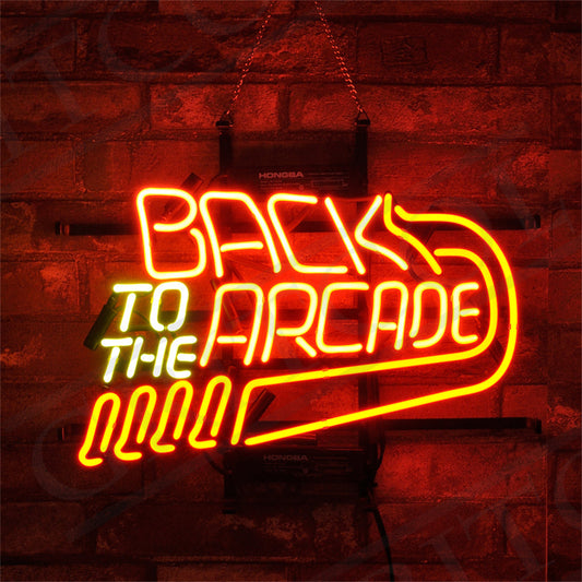 "Back to The Arcade neon sign glass- perfect for garages, man caves or bedrooms"