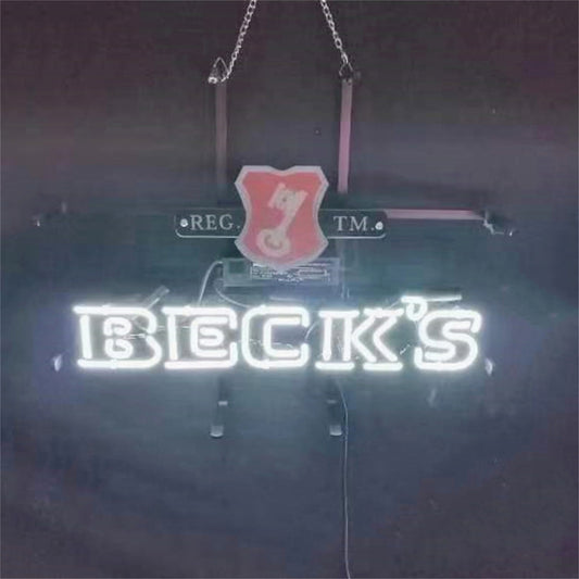 "REG TM BECK'S neon sign glass - bright and vibrant logo, perfect for bars, business shop, and man caves."