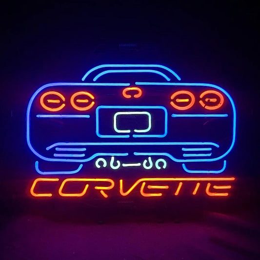 
"Corvette car logo neon sign glass - sleek and stylish, perfect for garages, man caves, and auto enthusiasts."
