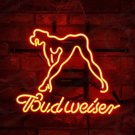 "Budweiser Beer Live Nudes Sexy Girl neon sign glass- perfect for garages, man caves or bedrooms"