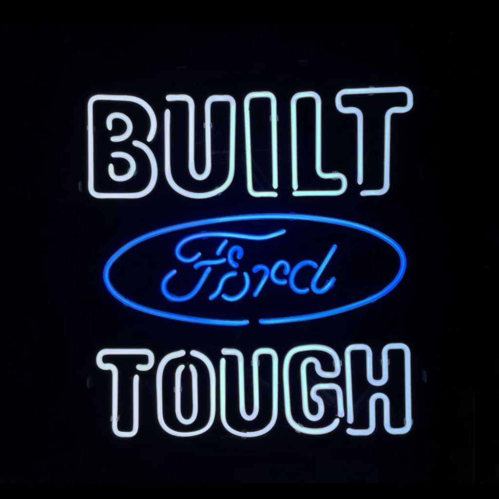 "Built Ford Tough neon sign glass - bright and vibrant logo, perfect for bars, game rooms, and man caves."