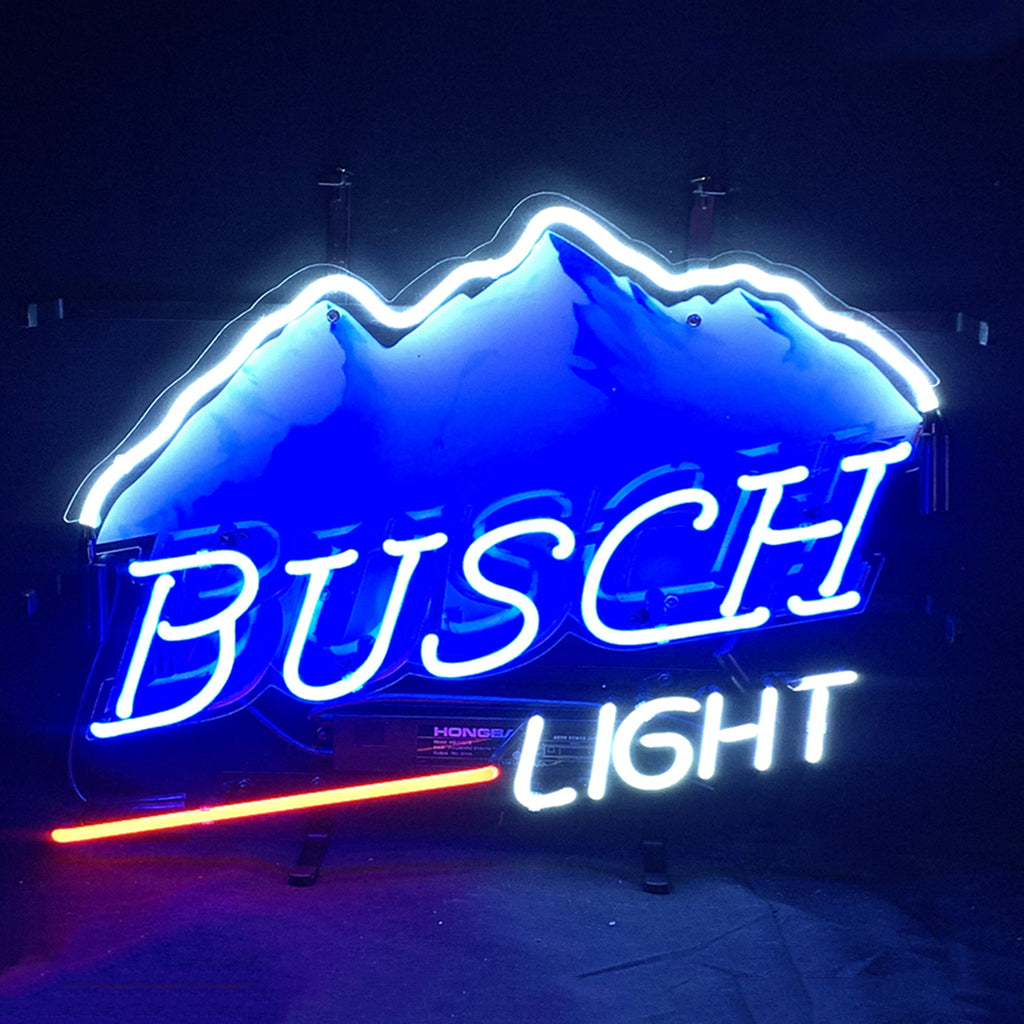 "Busch Light neon sign glass - bright and vibrant logo, perfect for bars, game rooms, and man caves."