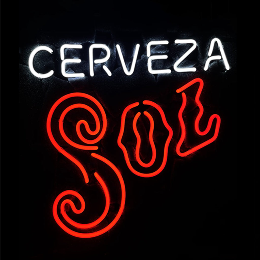 " Cerveza SOL neon sign glass - bright and vibrant logo, perfect for bars, shops, man caves gift decoration."