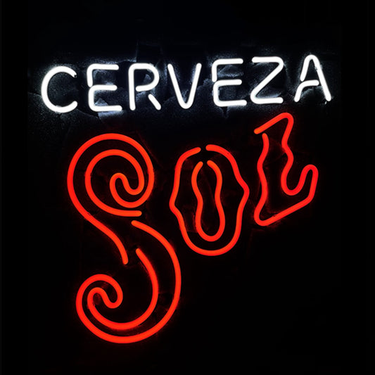 " Cerveza SOL neon sign glass - bright and vibrant logo, perfect for bars, shops, man caves gift decoration."