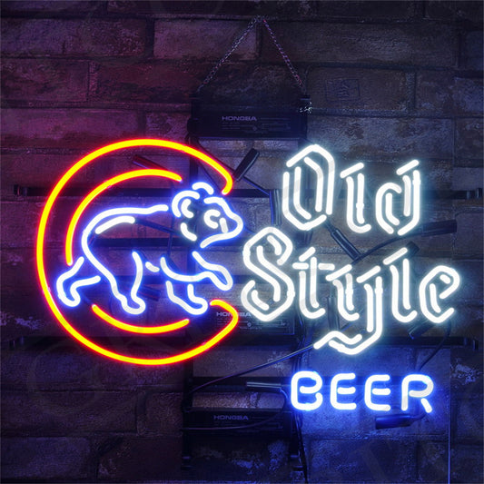 Chicago Cubs  Bear old style beer - vibrant team logo, perfect for sports bars, game rooms, and fan spaces."