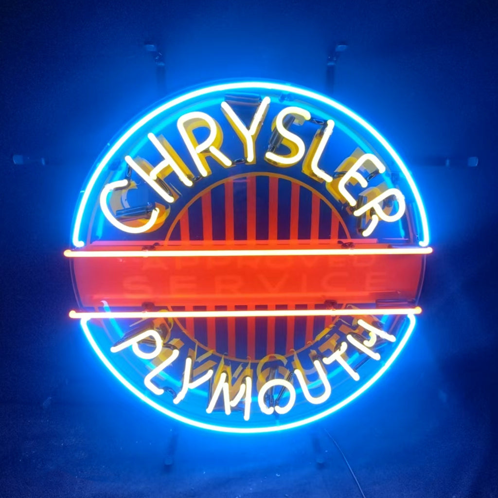 "Chrysler Plymouth Auto neon sign glass - sleek and stylish, perfect for garages, man caves, and auto enthusiasts."