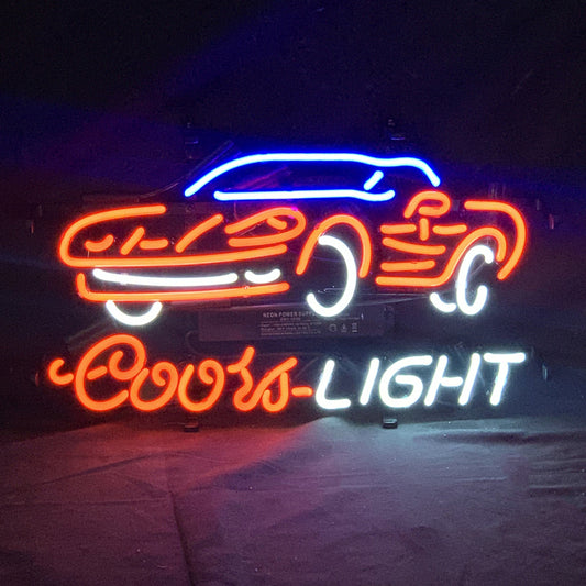 "Coors Light Auto Car neon sign glass - sleek and stylish, perfect for garages, man caves, and auto enthusiasts."