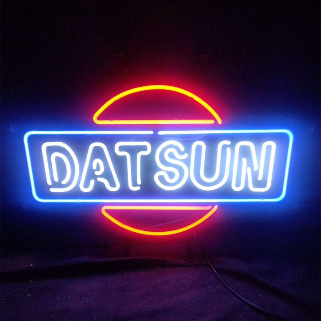 "DATSUN car auto logo neon sign glass - sleek and stylish, perfect for garages, man caves, and auto enthusiasts."