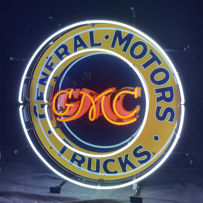 "General Motors Trucks GMC neon sign glass - sleek and stylish, perfect for garages, man caves, and auto enthusiasts."