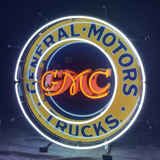 "General Motors Trucks GMC neon sign glass - sleek and stylish, perfect for garages, man caves, and auto enthusiasts."