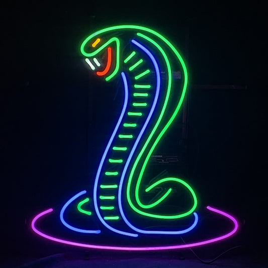 green cobra Shelby car neon sign glass - retro design, ideal for adding a nostalgic touch to garages, man caves, and auto-themed spaces."