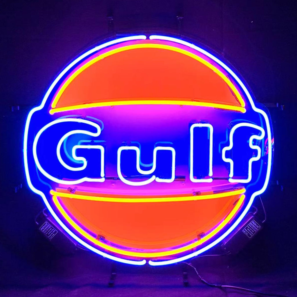 "Gulf Gasoline Neon Sign Light glass - a timeless piece for auto enthusiasts and collectors."