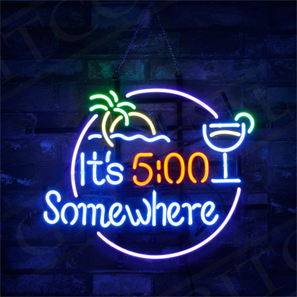 "It's 5:00 Somewhere Cup Sun Sea Tree neon sign glass - bright lamp, perfect for bars, shops, man caves gift decoration."