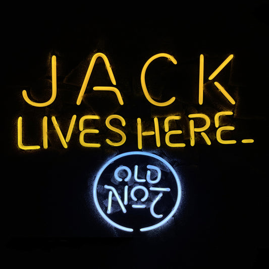 "Jack Live Here old No.7 neon sign glass - bright and vibrant logo, perfect for bars, game rooms, and man caves."