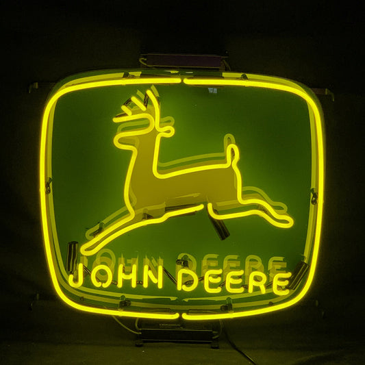 "John Deere Farm Tractor Logo neon sign glass - sleek and stylish, perfect for garages, man caves, and auto enthusiasts."