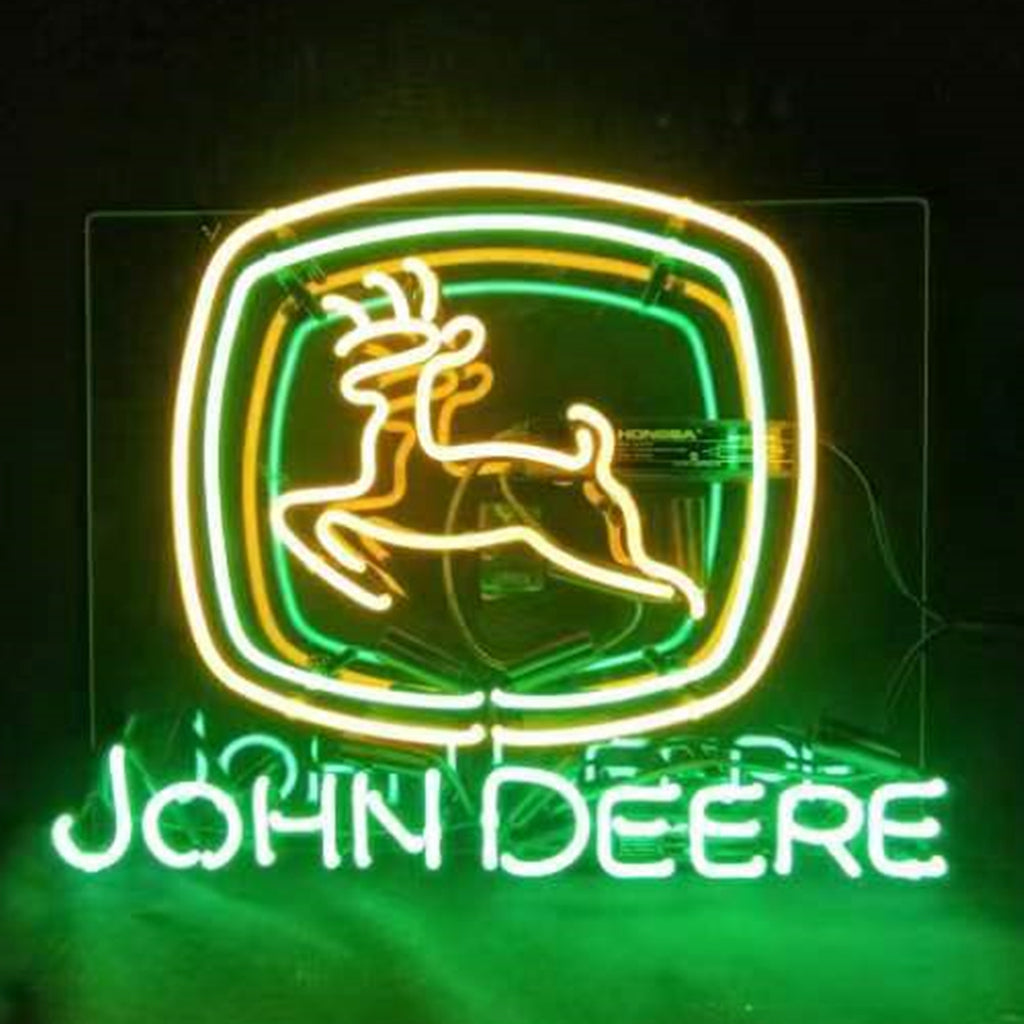 "John Deere Tractor Logo Neon Sign Glass-neon sign glass - sleek and stylish, perfect for garages, man caves, and auto enthusiasts."