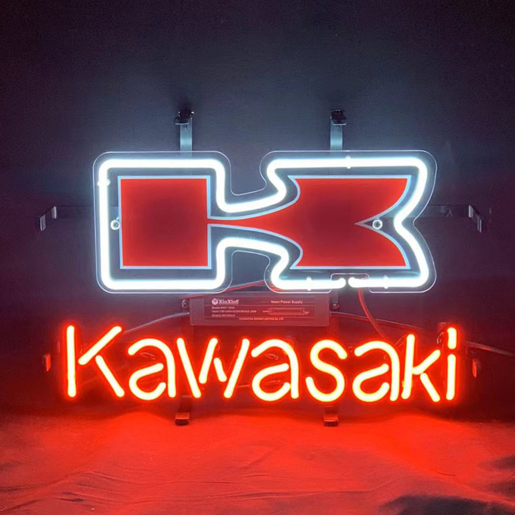 "Kawasaki Beer Logo neon sign glass - bright and vibrant logo, perfect for bars, game rooms, and man caves."