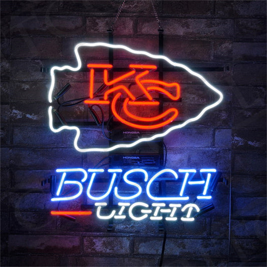 "KC Kansas City Chiefs Busch Light neon sign glass - bright and vibrant logo, perfect for bars, game rooms, and man caves."