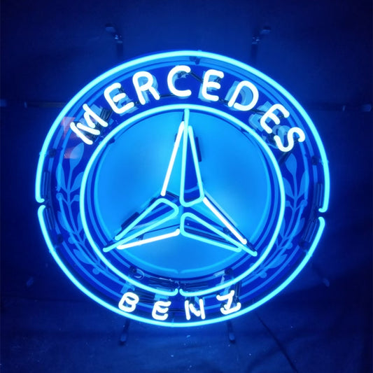 "Mercedes BENZ neon sign glass - vintage style, perfect for garages, man caves, and auto enthusiasts."