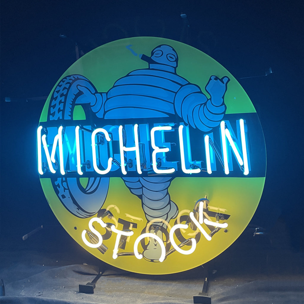 Michelin Stock Bibendum neon sign with handcrafted glass illumination and acrylic backplate - Perfect for automotive businesses and collectors