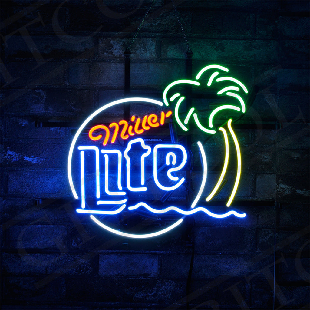 Miller Lite Palm Tree Sun Neon Signs Light