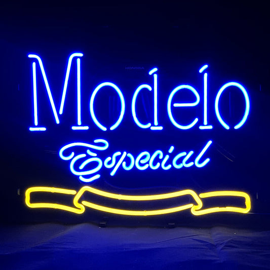 "modelo especial beer neon sign glass - bright and vibrant logo, perfect for bars, game rooms, and man caves."