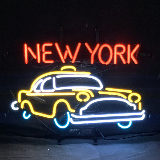 "New York Taxi Car neon signs glass - a nostalgic addition to garages, workshops, and automotive spaces."