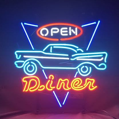 Open Diner Car Motel Neon Signs Light