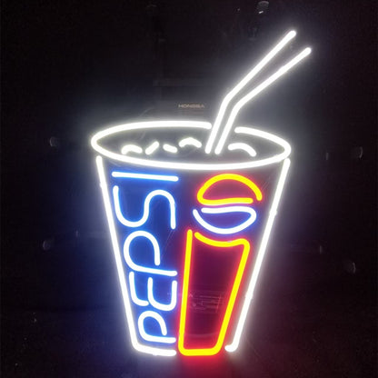 " pepsi cola coke cup neon sign glass- bright and vibrant logo, perfect for bars, game rooms, and man caves."