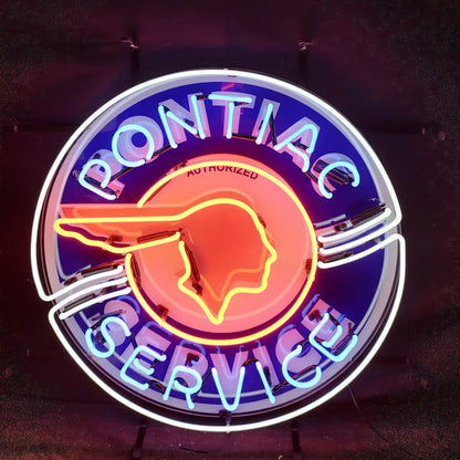 "Pointiac Service neon sign glass - vintage style, perfect for garages, man caves, and auto enthusiasts."