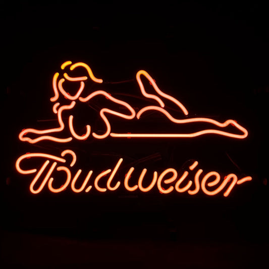 "Red Sexy Girl Live Nudes Budweiser Beer neon sign glass - bright and vibrant logo, perfect for bars, game rooms, and man caves."