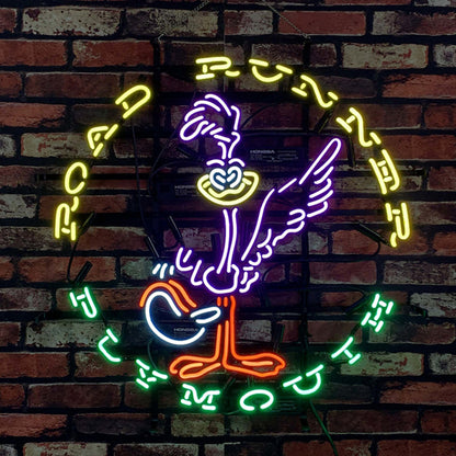 " Road Runner Plymouth neon sign glass - vintage style, perfect for garages, man caves, and auto enthusiasts."