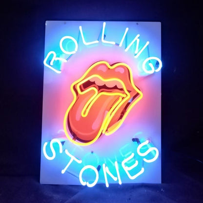 Rolling Stones Rock Roll Band Logo Neon Signs Glass- sleek and stylish, perfect for garages, man caves, and auto enthusiasts."