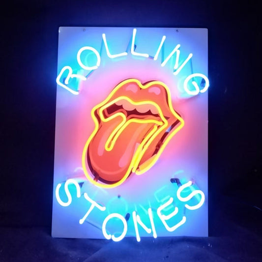 Rolling Stones Rock Roll Band Logo Neon Signs Glass- sleek and stylish, perfect for garages, man caves, and auto enthusiasts."