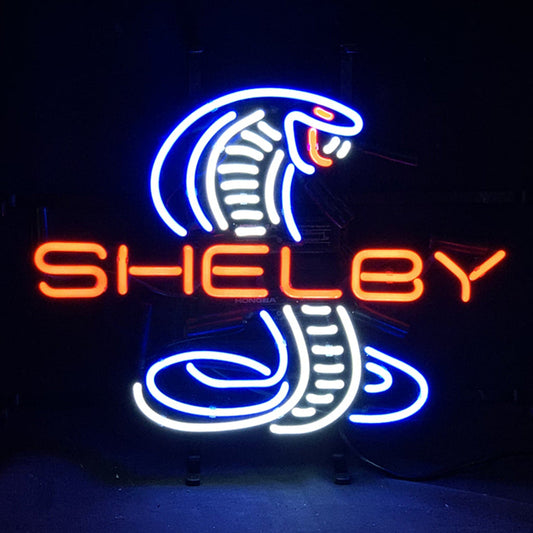 "Red Shelby Auto Car Blue Cobra neon signs glass - a nostalgic addition to garages, workshops, and automotive spaces."
