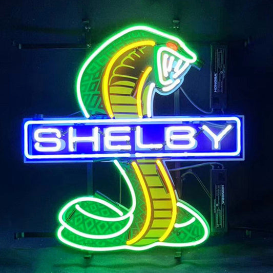 "Blue Shelby Auto Car Green Cobra neon signs glass - a nostalgic addition to garages, workshops, and automotive spaces."
