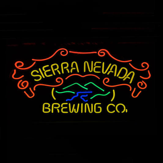 "Sierra nevada brewing company logo neon sign glass - bright and vibrant logo, perfect for bars, shops, man caves gift decoration."