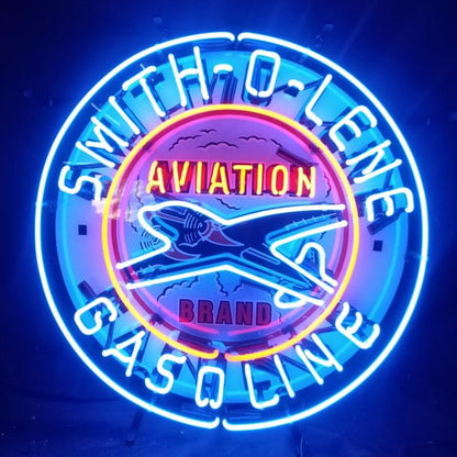 "Smith-o-lene Gasoline Aviation Brand Neon Sign Light Glass - ideal for enhancing the vintage ambiance of any space."