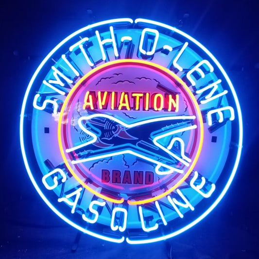 "Smith-o-lene Gasoline Aviation Brand Neon Sign Light Glass - ideal for enhancing the vintage ambiance of any space."