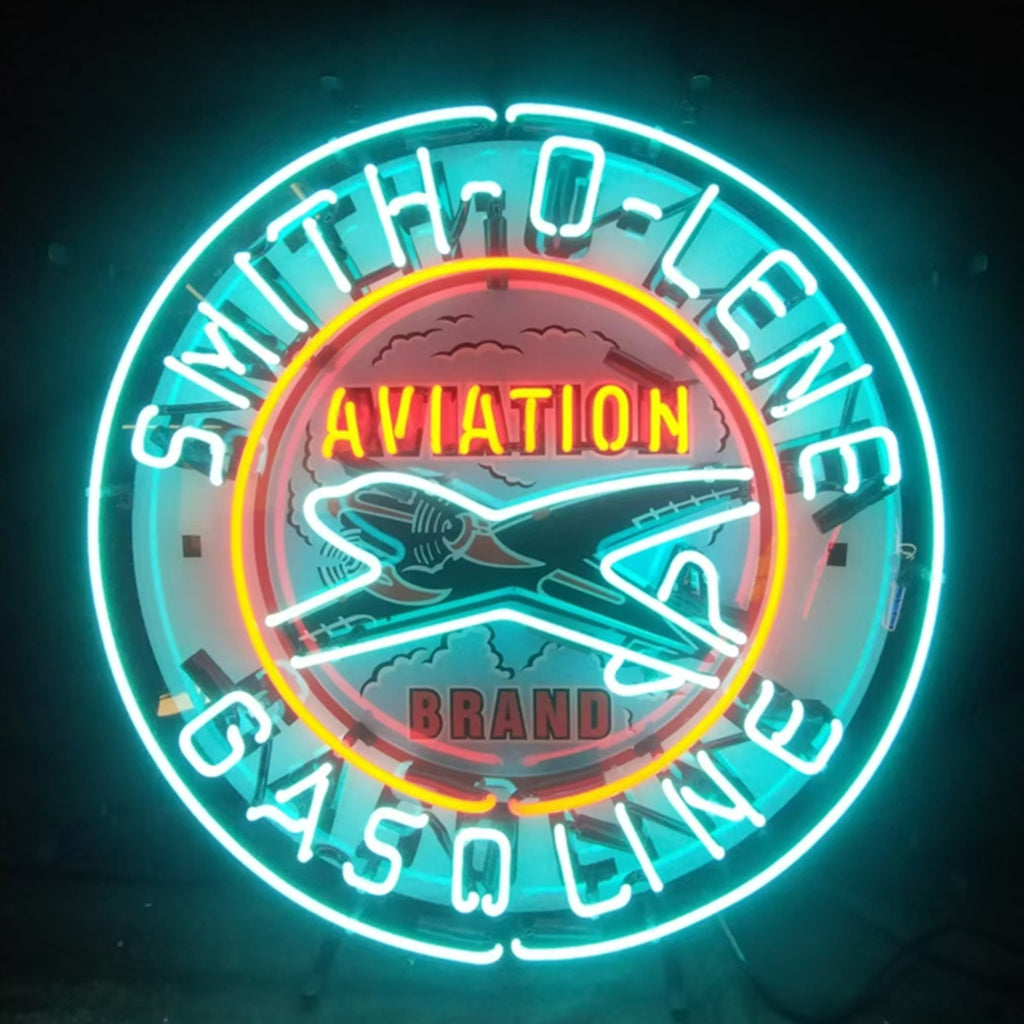 "smith-o-lene gasoline aviation brand glass with UV-printed logo on acrylic - vintage style, perfect for garages, man caves, and auto enthusiasts."