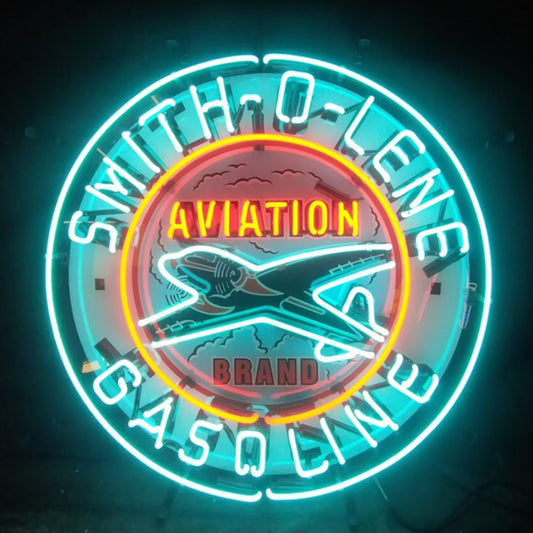 "smith-o-lene gasoline aviation brand glass with UV-printed logo on acrylic - vintage style, perfect for garages, man caves, and auto enthusiasts."