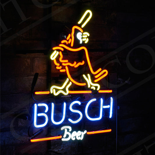 "St.Louis Cardinals Busch Beer neon sign glass - vibrant team logo, perfect for sports bars, game rooms, and fan spaces.